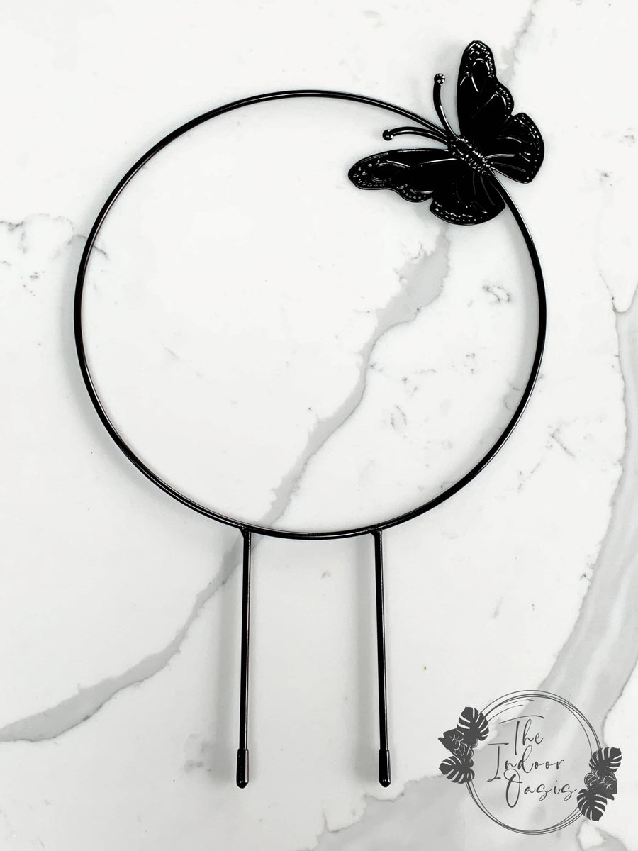 Round Metal Plant Trellis with Butterfly Black The Indoor Oasis NZ