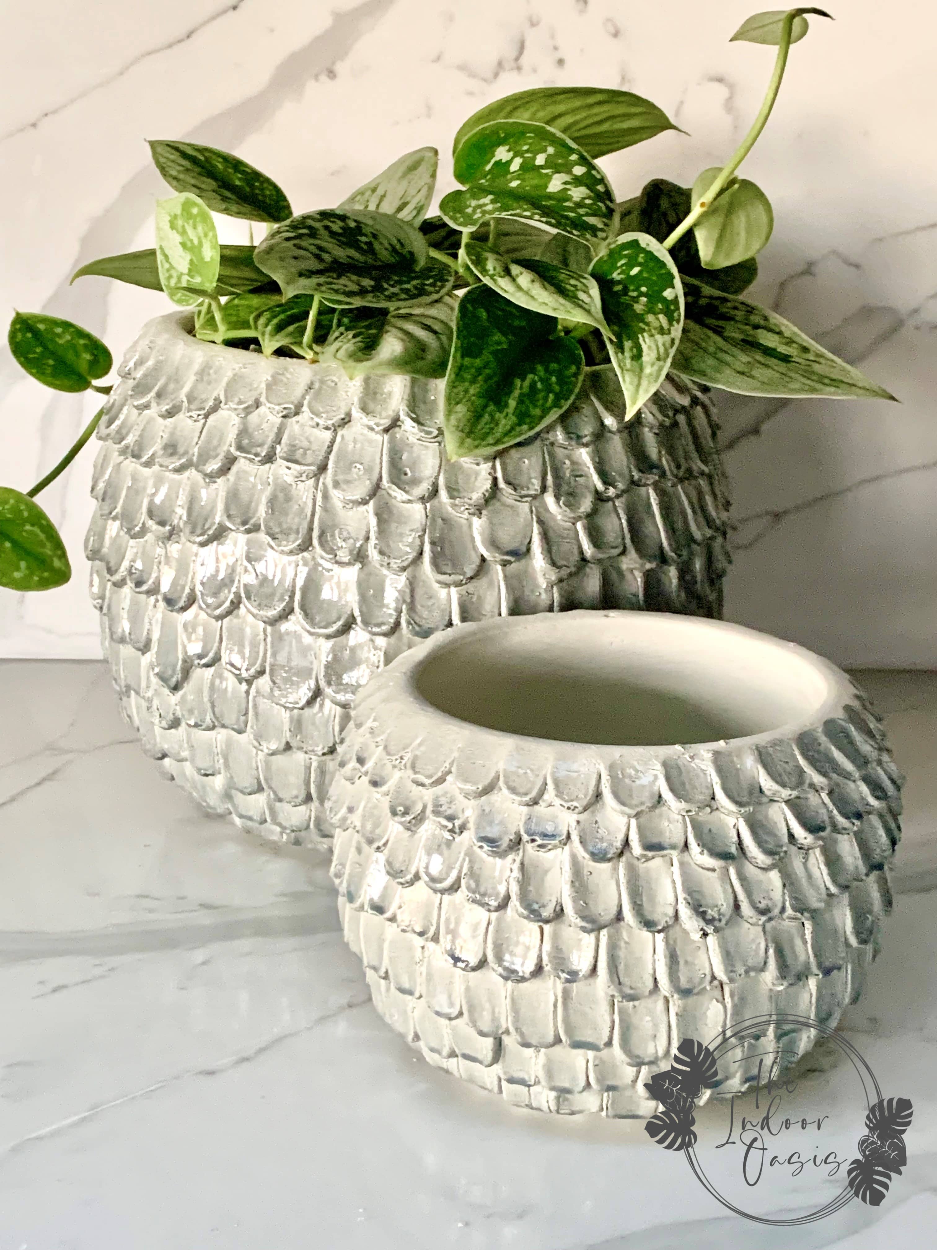 Kasia Textured Glazed Planter Pot Grey Cloud