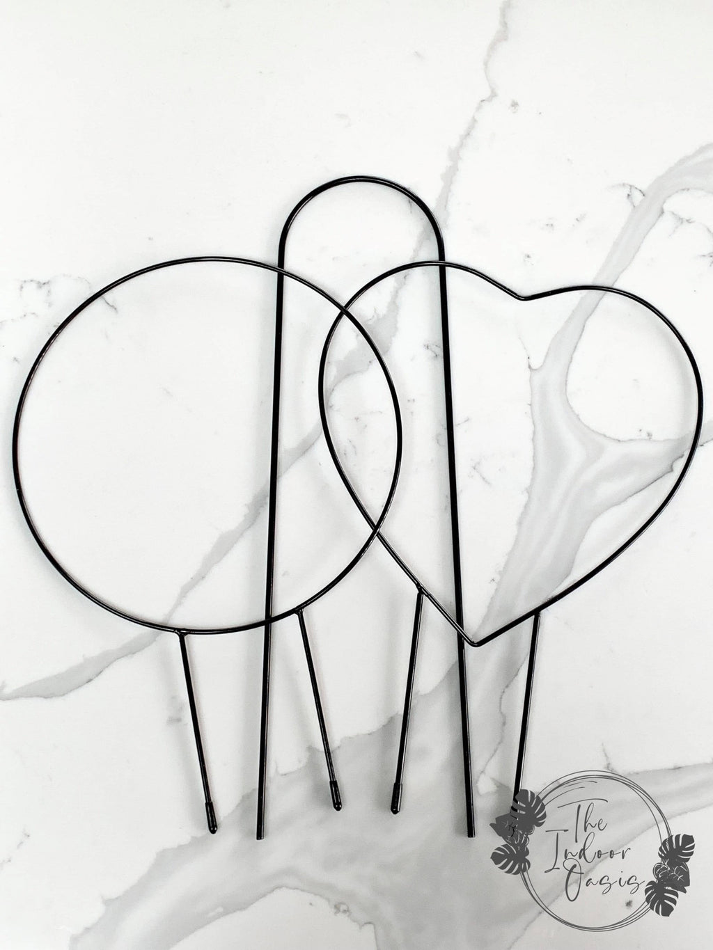 Round & Heart & Arch Metal Plant Trellis Trio Black The Indoor Oasis NZ