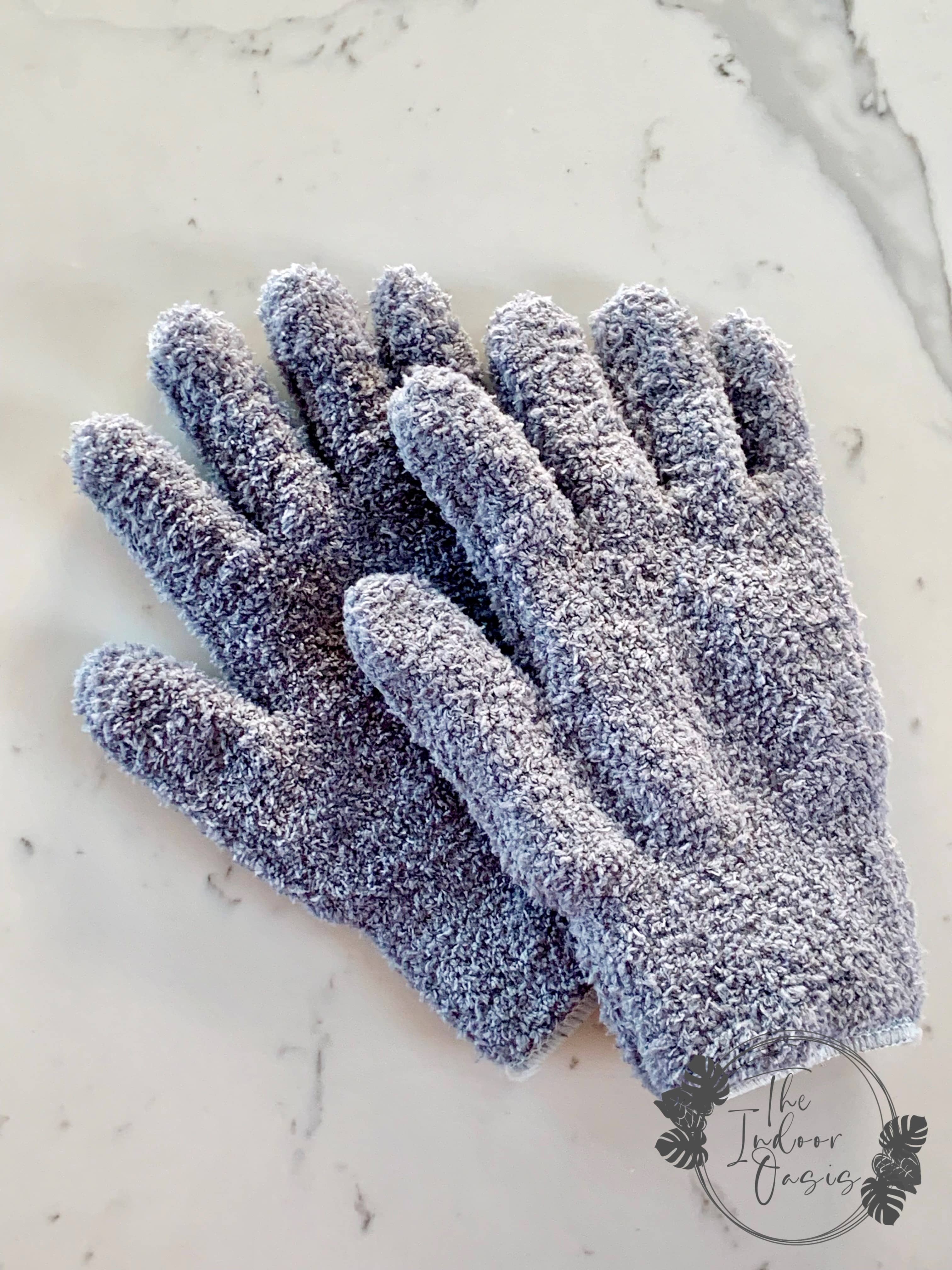Grey Microfibre Plant Cleaning Pair of Gloves The Indoor Oasis NZ