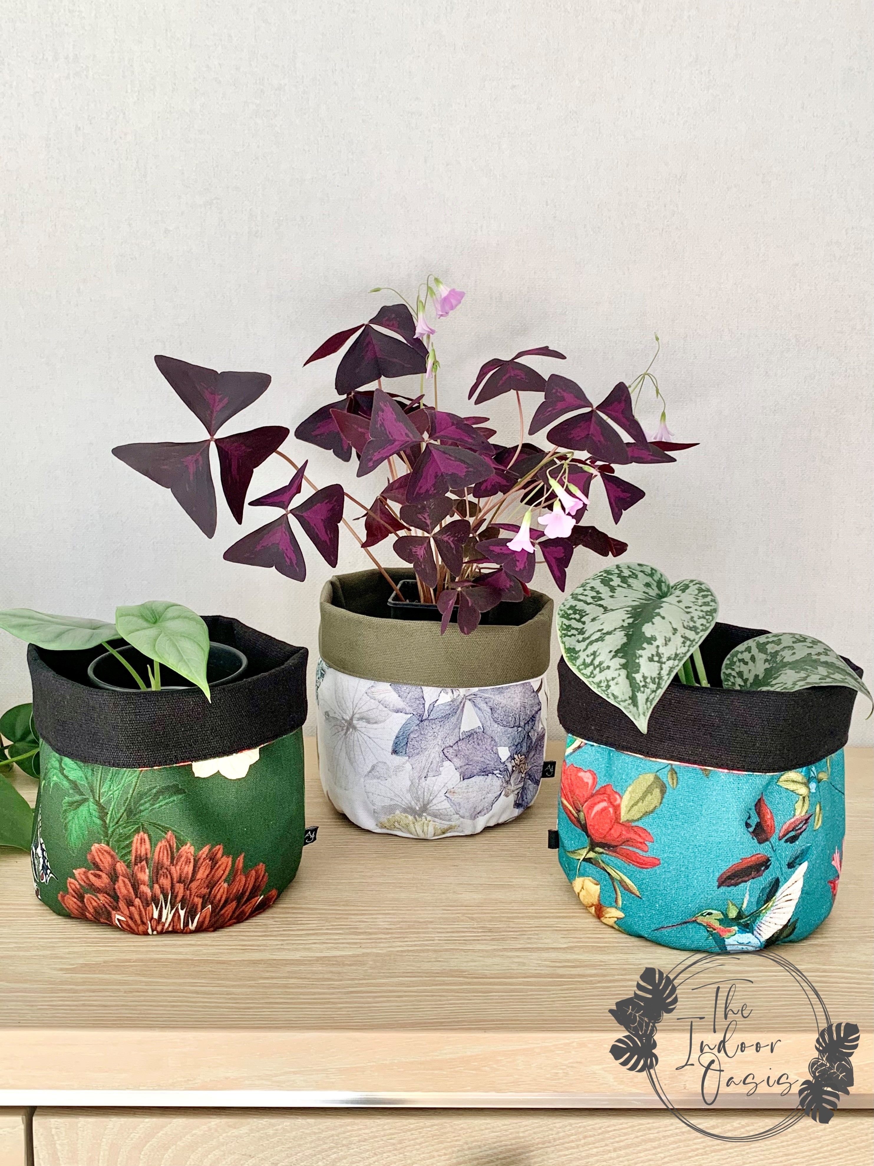 AJ Cotton Canvas Planter Bags Evie Teal Floral Wildflower The Indoor Oasis NZ